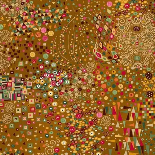 Makower Golden Gold Multicolour Feature Pattern 
