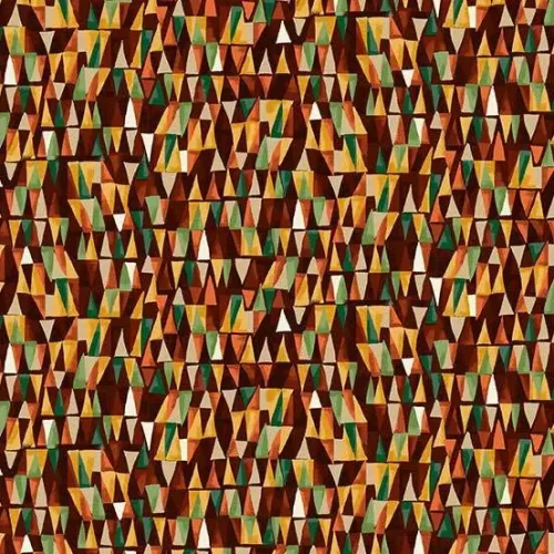 Makower Golden Triangular Brown Orange & Gold Print