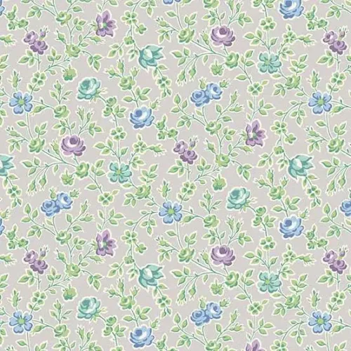 Makower Sweet Things Grey Blue & Purple Flower 